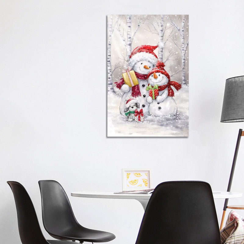 Two Snowmen And Dog by MAKIKO - Wrapped Canvas Print, 101.6 cm H x 66.04 cm W x 1.91 cm D