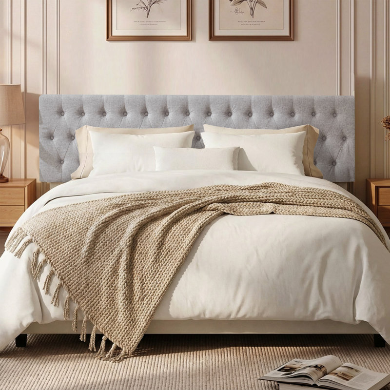 Tête de lit tapissier Aveigha, Lin gris, Grand