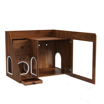 LED Light Cat Litter Box Enclosure With Drawers And Glass Doors