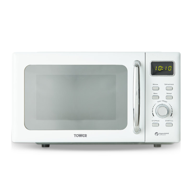 Tower T24041BLK Digital Microwave with Sleek Mirror Door, 800W, 20L, Chrome, White