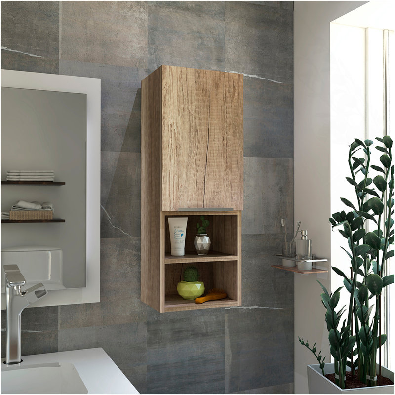 Mila Bathroom Cabinet, Two Interior  Shelves, Two External Shelves, Single Door Cabinet -Pine, Beige