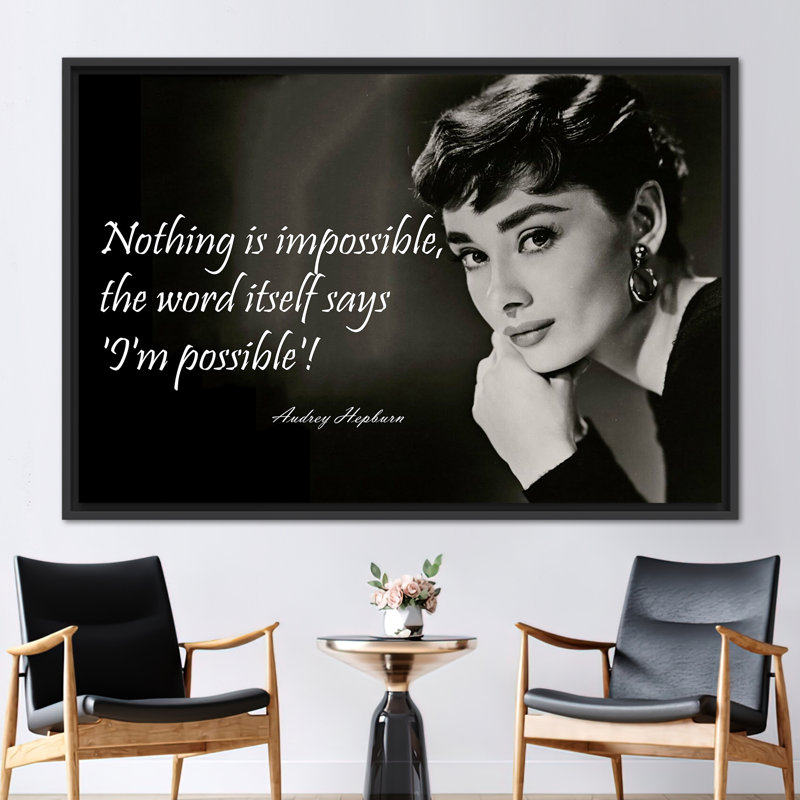 Audrey Hepburn, citation inspirante, œuvre d'art sur toile, 41" H x 94" W, Noir, Reproduction encadrée sans passe-partout