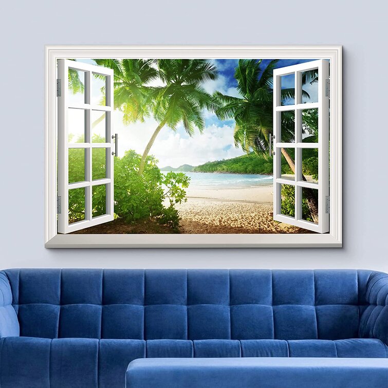 IDEA4WALL Window Scenery Sunset on the Tropical Beach with Palm Trees  Wrapped Canvas Graphic Art Print  Reviews Wayfair Canada
