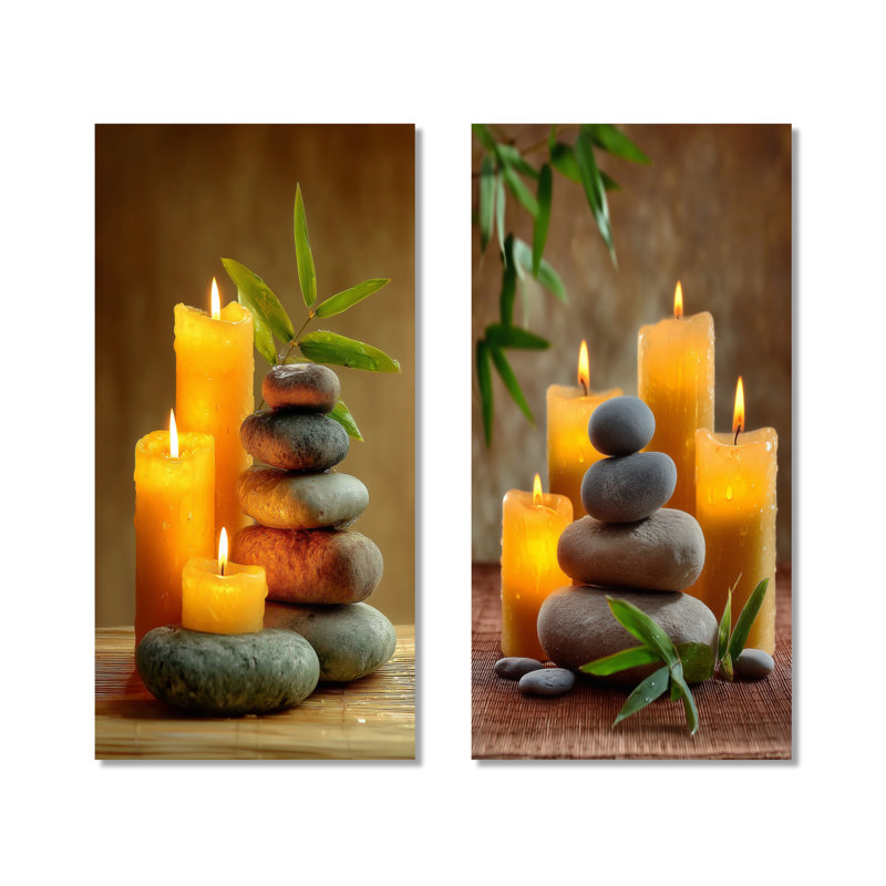 Bougie de relaxation et bambou - ensemble d'art mural en métal zen, 40" H x 40" W