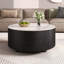 Table basse élégante à conception ronde avec roulettes, parfaite pour les petits espaces