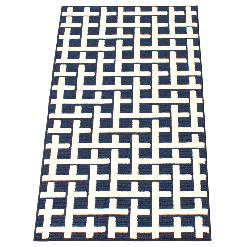 Ensemble de tapis intérieur / extérieur géométrique bleu, Rectangle 2 pi 8 po x 4 pi 11 po