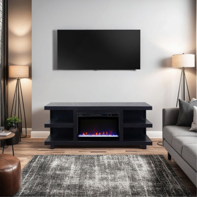 Aspen Solid Wood 65" TV Stand with Electric Fireplace for TVs up to 75", Minimal Assembly Required