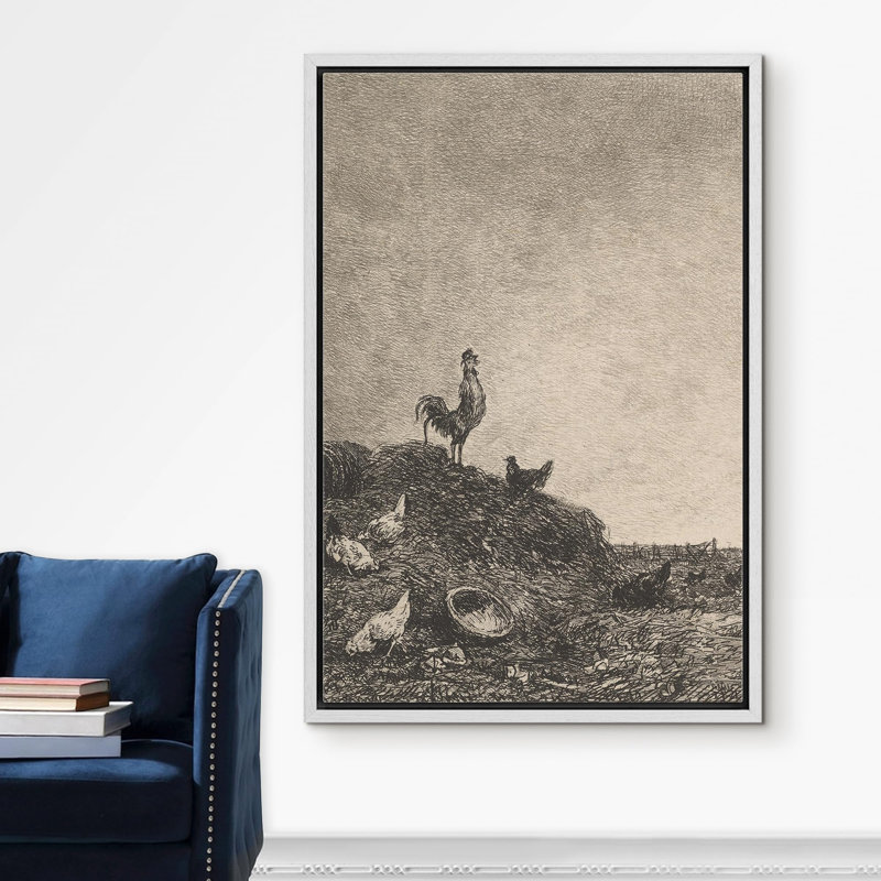 "Gravure traditionnelle du coq et des poules, scène de ferme intemporelle, style rétro, art moderne" sur, Blanc