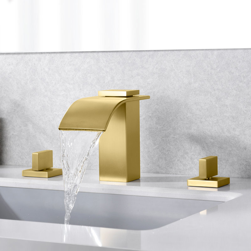 3 Hole Wterfall Widespread Bathroom Faucet, Gold