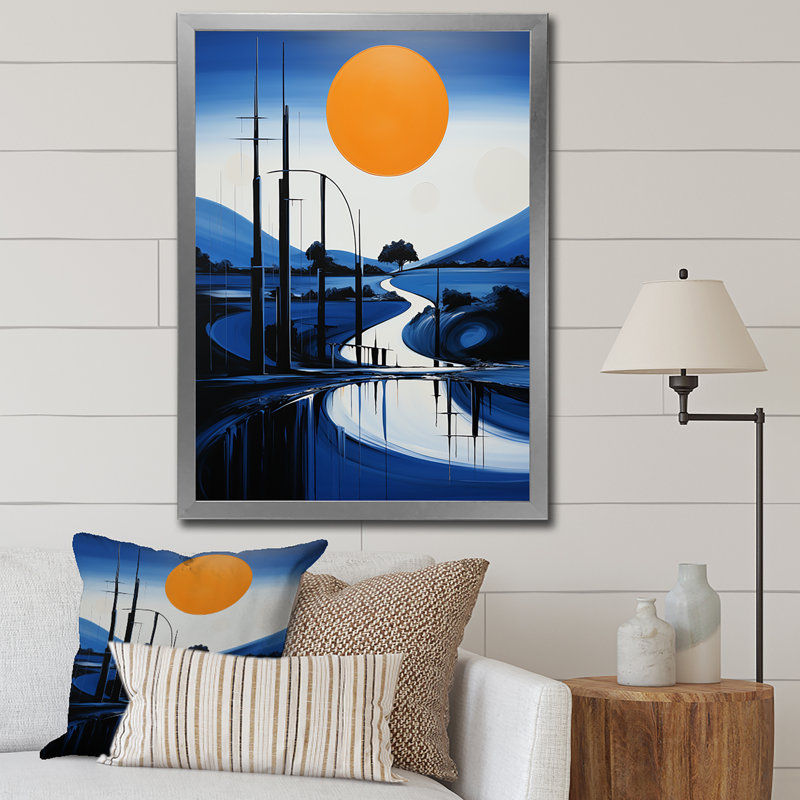 «Hindrik Blue Modern Bridge Scenery III», reproduction, Cadre photo argenté, H 20 po x l 12 po x P 1 po