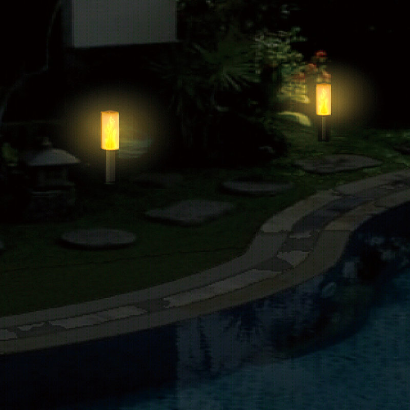 Black and Yellow LED Solar Pathway Light with Flame Effect