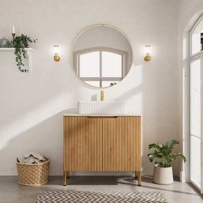 30" Bathroom Vanity With Sink, Freestanding Bathroom Storage Cabinet With 2 Doors, White Ceramic Basin And Carrara White Counter Top
