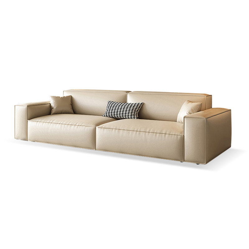 Canapé modulaire en cuir véritable blanc crème, Crémeux, 4, H 28,35 po x l 110,24 po x P 37,4 po