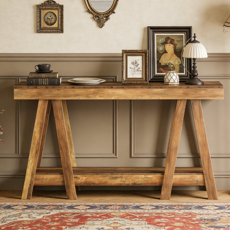 2-Tier Farmhouse Console Table Entryway Table Behind Sofa