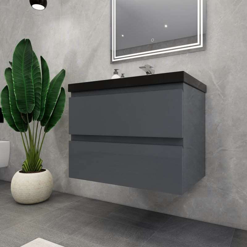 McConnico 29.5'' Single Bathroom Vanity with Acrylic Top, Glossy Gray