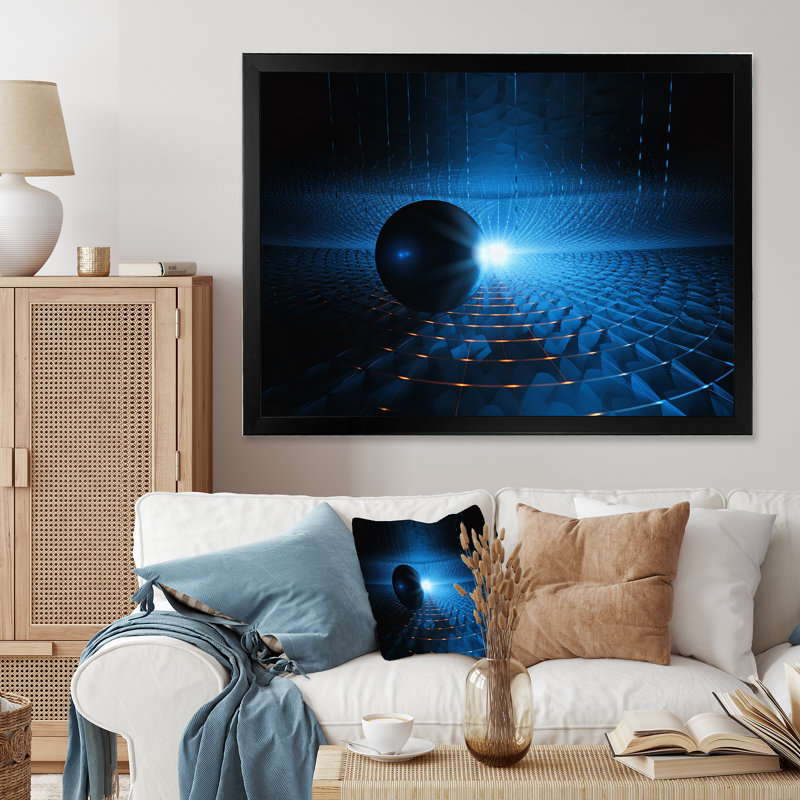Système solaire bleu galaxie magnétique I - impression, H 34 po x l 44 po x P 1,5 po, Cadre simple noir