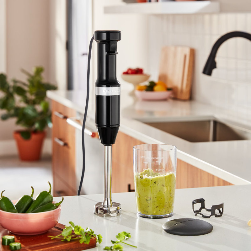 Mélangeur à immersion à vitesse variable filaire en onyx KitchenAid avec pot mélangeur KitchenAid, Noir onyx