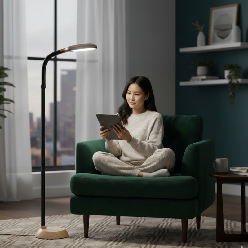 Lavish Home Adjustable Floor Lamp for Bedroom with Bendable Neck - Full Spectrum Natural Sunlight Lamp for Office and Living Room - Reading, Craft, and Esthetician Light 