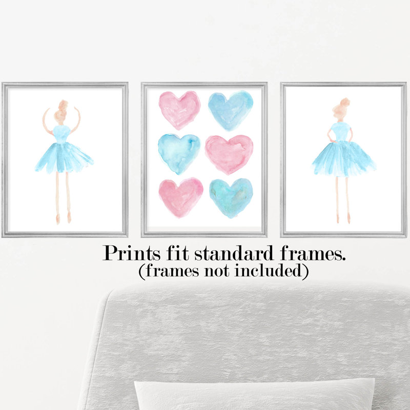 «Little Girls Ballet», impressions sur papier, H 10 po x l 8 po x P 0,06 po, Bleu turquoise et rose