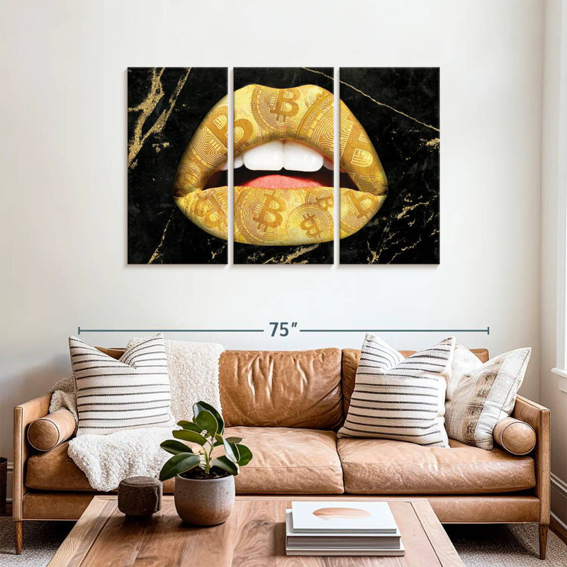 Shuttleworth Bitcoin Gold Lips, 36" H x 57" W