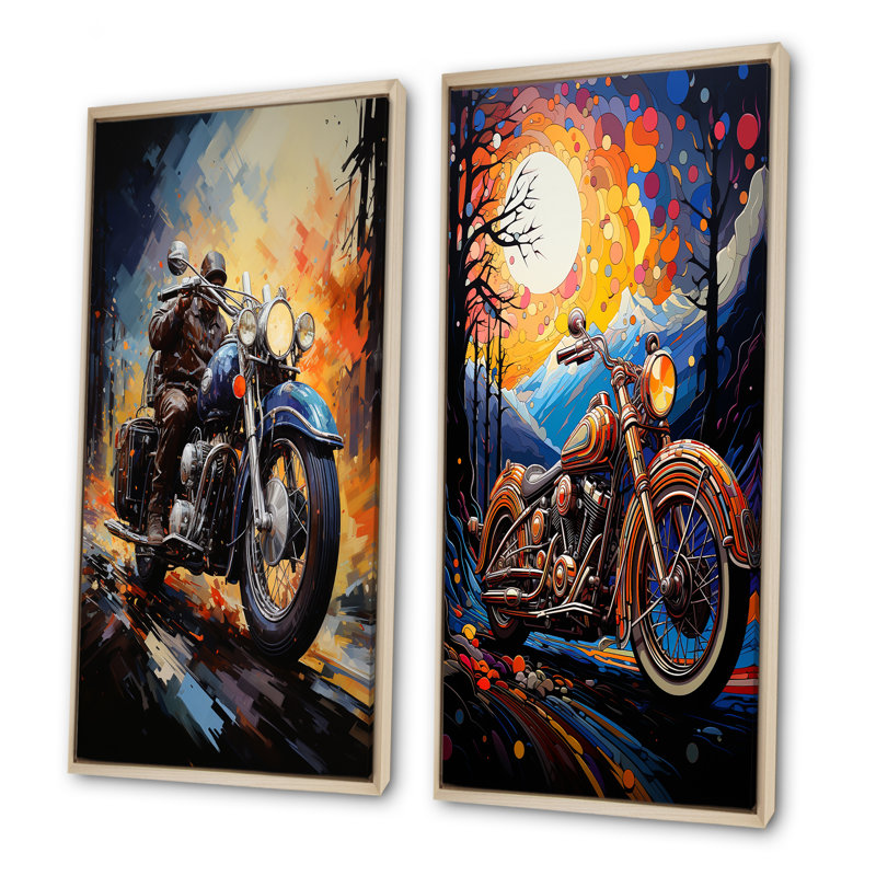 Fantasy Moto Odyssey - ensemble de 2 décorations murales de moto, Encadrement brun, H 40 po x l 41 po