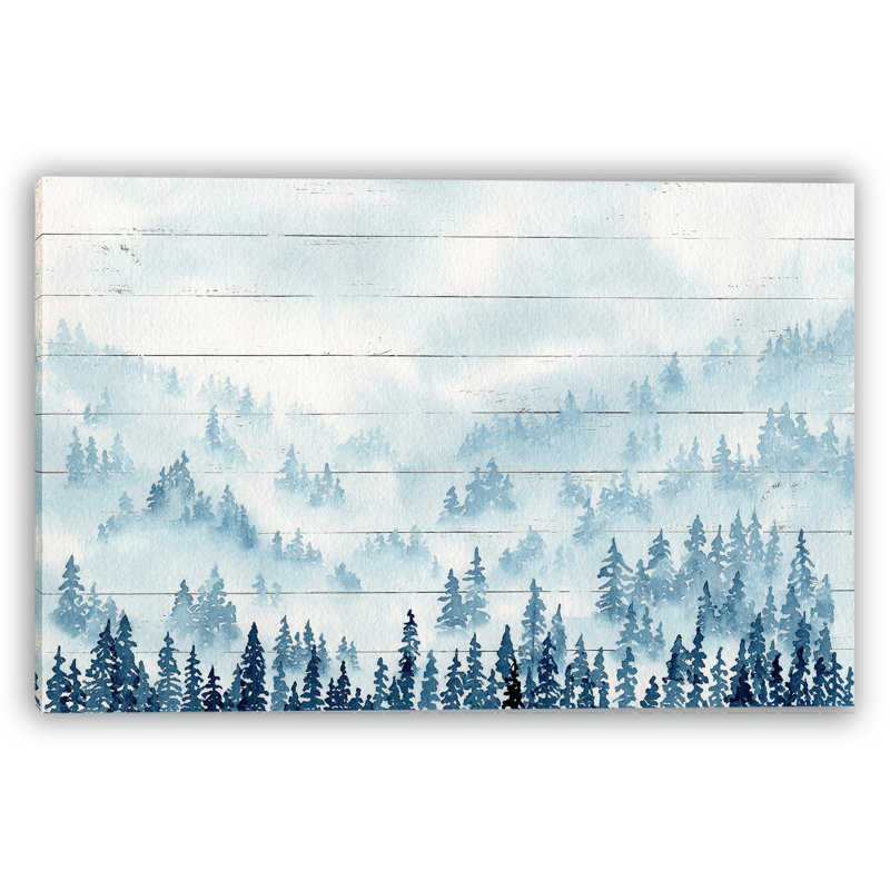 «Misty Pines - Tranquil Forest in Blue», reproduction sur toile tendue, H 12 po x l 16 po