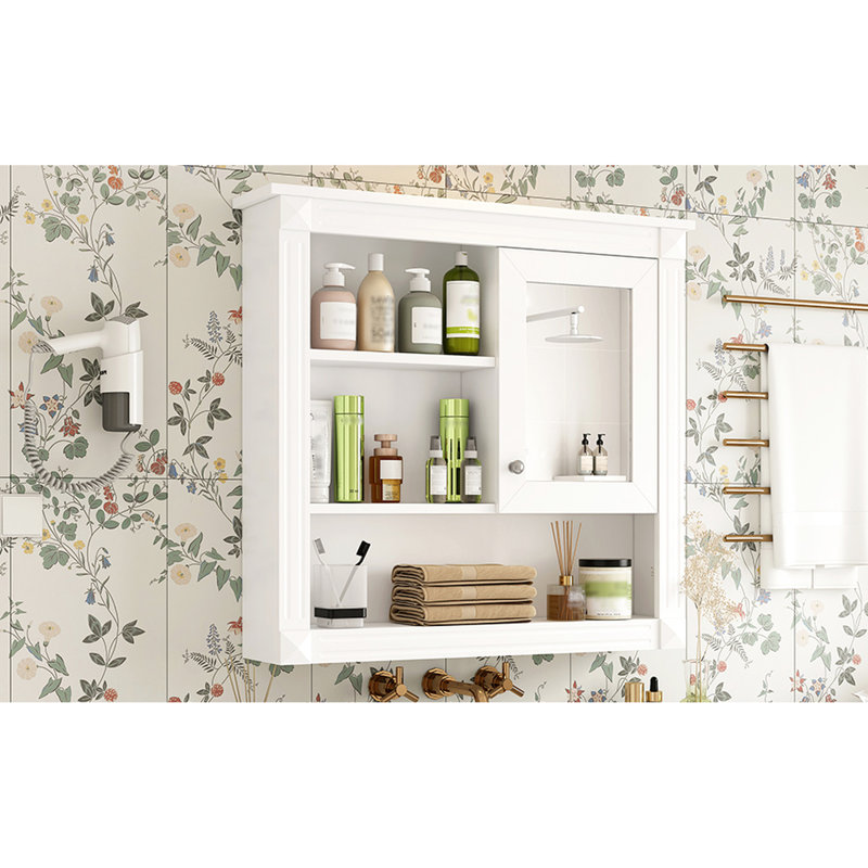32" Bathroom Wall Cabinet Mirror, 4 Shelf Storage, Modern Bath Style With Adjustable Shelves, Neat Look, White
