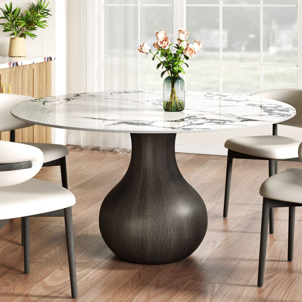 Brayden Studio Solid Wood Pedestal Dining Table With Faux Marble For 4 ...