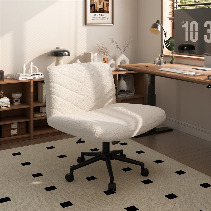 Fabric Swivel Desk Chair Office Chair with No Arms, Ivory