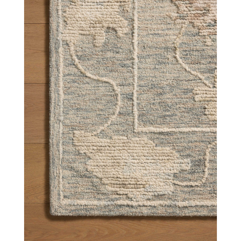 Tapis bleu / gris Grishma, Carré 1 pi 6 po