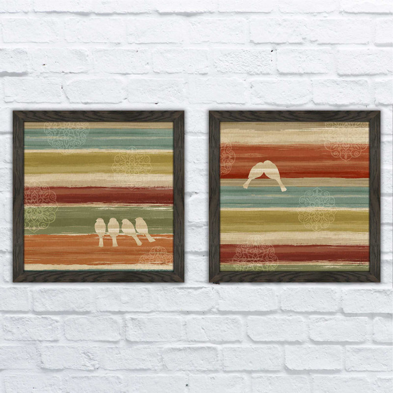 Mumbai Rainbow Birds III - ensemble de 2 reproductions d'art graphique encadrées, H 16,5 po x l 33 po, Pas de tapis