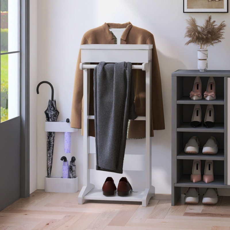 White MDF Freestanding Garment Rack with Storage Drawer
