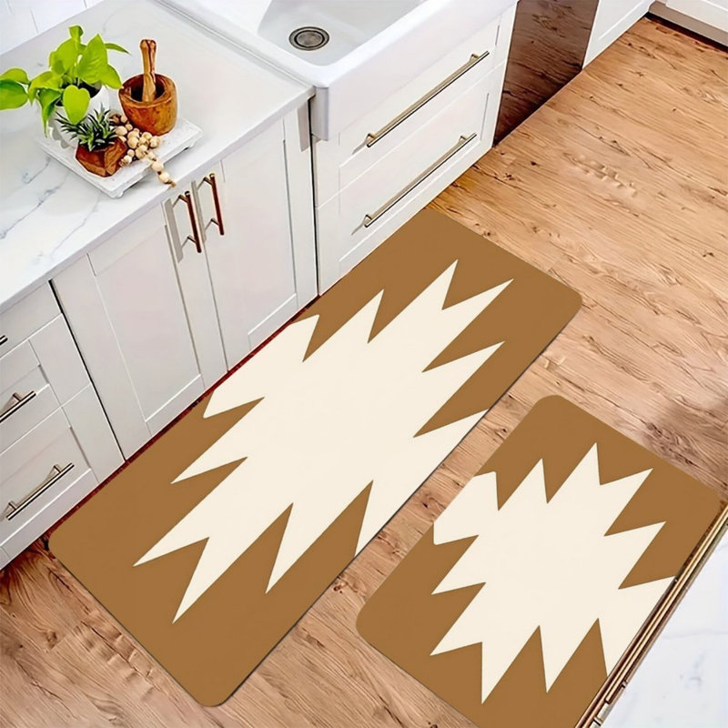 Tapis de cuisine à motif géométrique brun et brun, paquet de 2, pour la cuisine et le vestibule