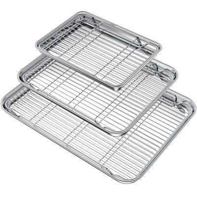 Baking Sheet With Rack Set (3 Pans + 3 Racks), Stainless Steel Baking Pan Cookie Sheet With Cooling Rack