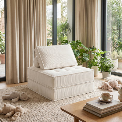 66.9 Inch Convertible Futon Sofa Modular Single Seater Spring Foam Cushion Corduroy Fabric No Assembly Multi Room Use