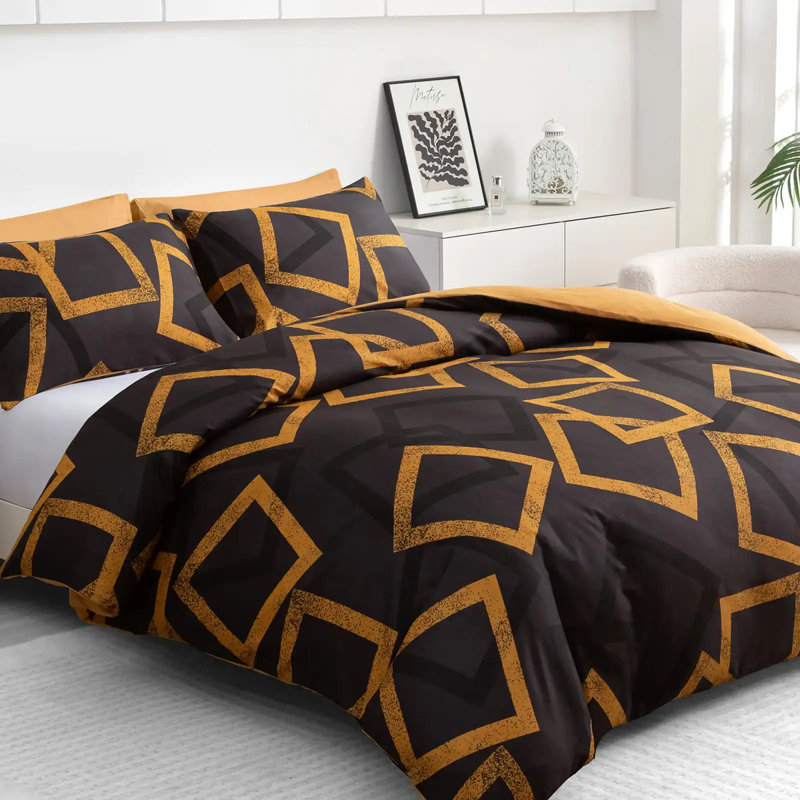 Premium Reversible Duvet Cover Set with Zipper Closure and Corner Ties, Double Duvet Cover + 2 Standard Pillowcase