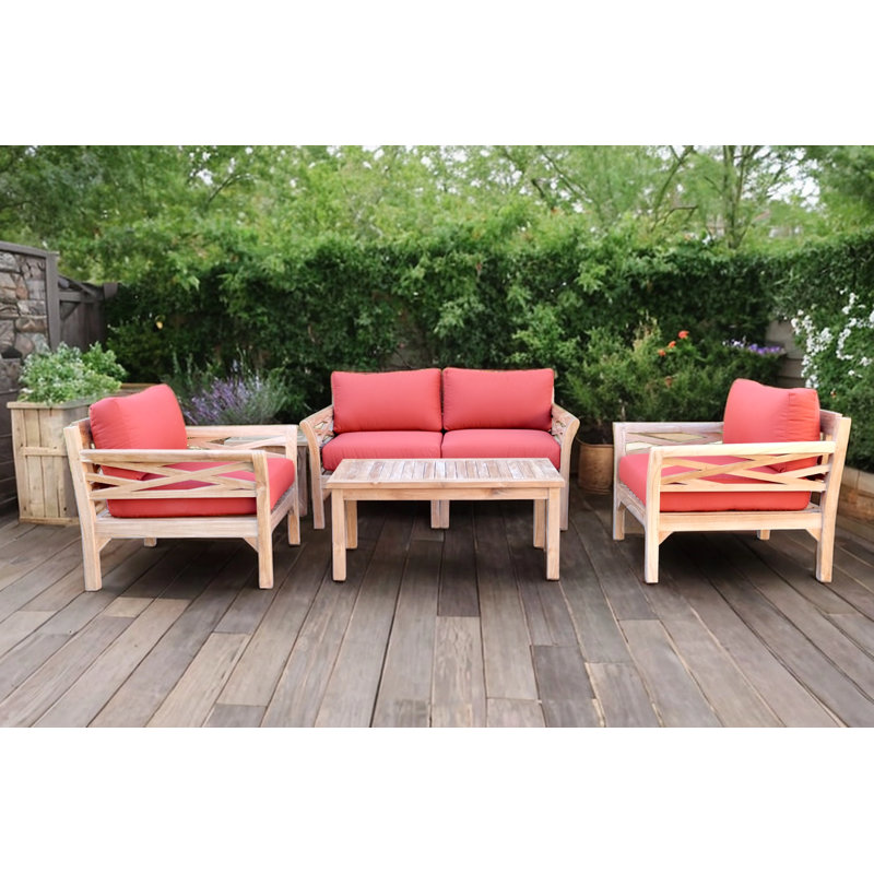 Monterey Outdoor 6 - Piece Teak Conversation Set, Cocoa, 4 Pcs:  Loveseat,Chair,Cushion,Table