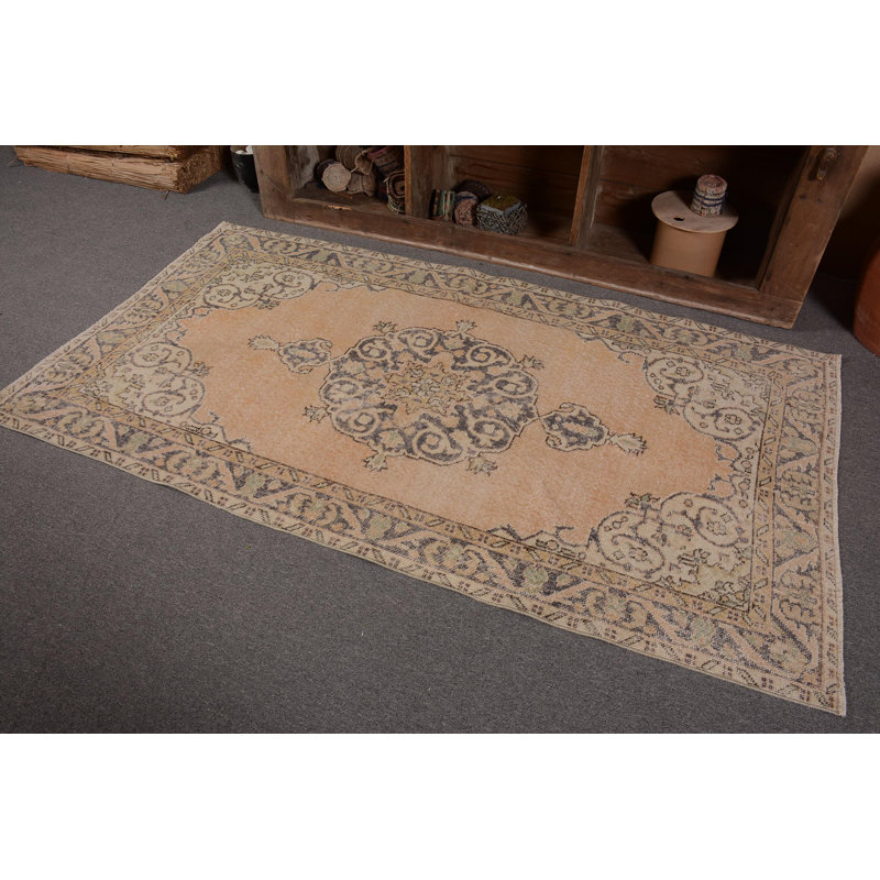 Tapis turc, tapis rétro, tapis de cuisine, tapis beige Oushak, tapis décoratifs 3,6 x 6,6 pi, tapis tissés à la main