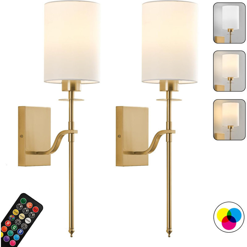 Ensemble de deux appliques murales à piles, lumière murale sans fil avec télécommande, à intensité variable, blanc chaud / blanc naturel / lumière du jour / RVB, applique murale rechargeable pour le couloir de la chambre à coucher, noir