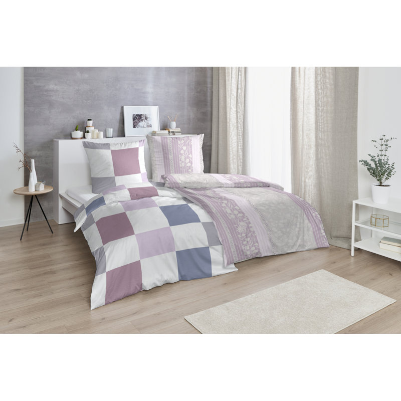 Darnestown Cotton Striped Duvet Cover Set with Pillow Shams Included, Purple