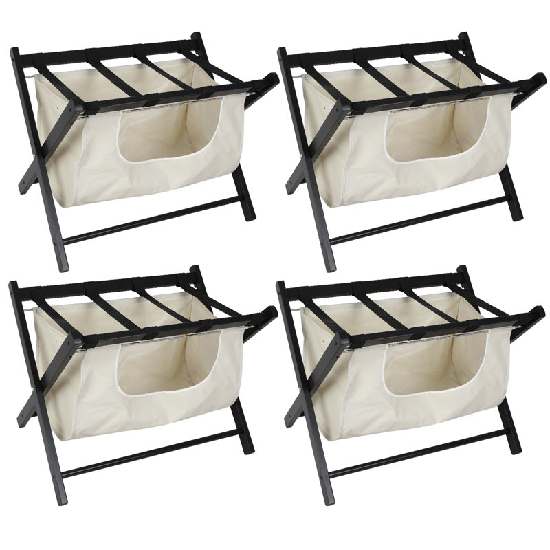 Ensemble de 4 valises pliantes en bois avec tablette de rangement à 2 niveaux, support de valise robuste pour chambre d'amis et hôtel, noir