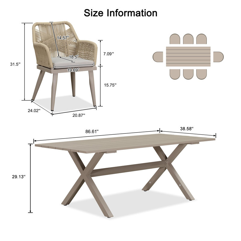 Ensemble de salle à manger rectangulaire pour l'extérieur L 80,7 po pour 8 personnes