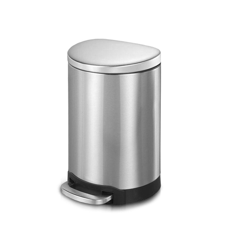 1.6 Gallon Brushed Stainless Steel Semi-Round Step-On Trash Can
