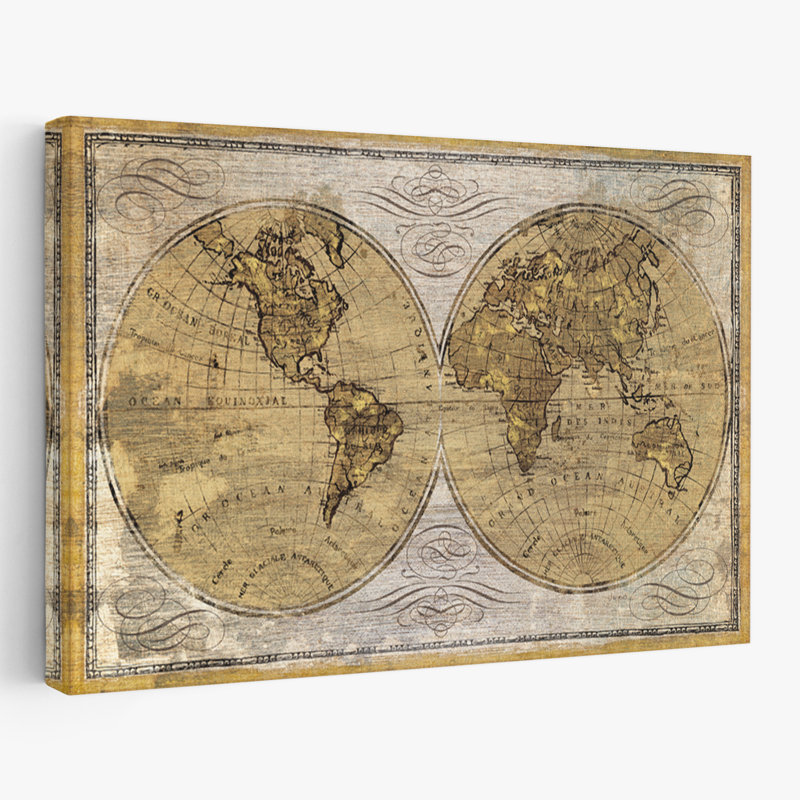 Worldwide I - Brown Continents Globe gris, H 24 po x l 16 po