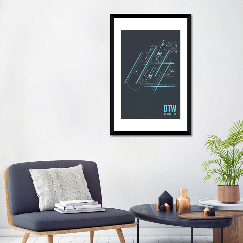 «Detroit Metropolitan», impression sur toile, H 24 po x l 16 po x P 1 po, Papier d'art encadré noir, Blanc