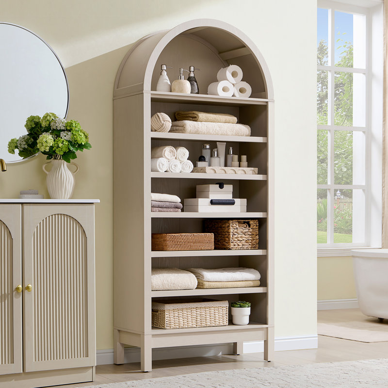 Manufactured Wood Freestanding Bathroom Cabinet, 71" H x 31" W x 13.75" D, Cream