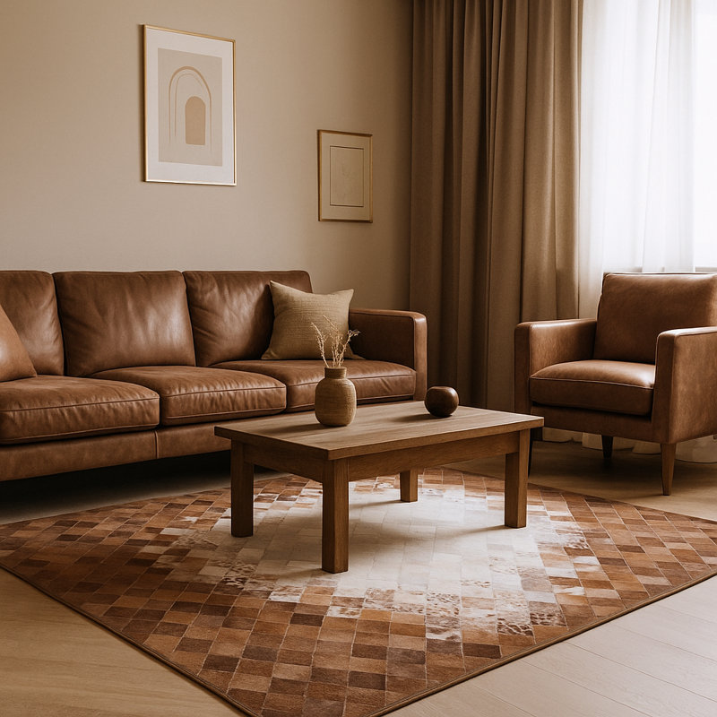 Tapis en cuir de vache brun naturel