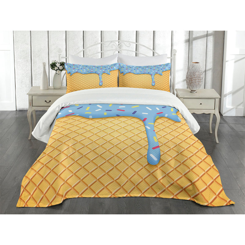 Ambesonne Ice Cream Bedspread Set Waffle Apricot, King Bedspread + 2 Standard Shams