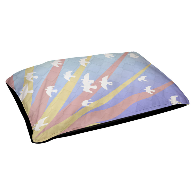 Coussin stylisés d’oiseaux et de soleil Burien, L 19,5 po x l 29,5 po, Bleu / Mauve / Noir