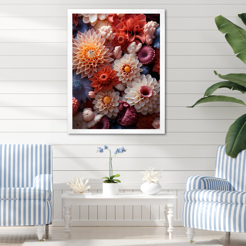 «Red and White Coral Underwater Bouquet II», art mural sur toile plage et océan, Cadre simple blanc